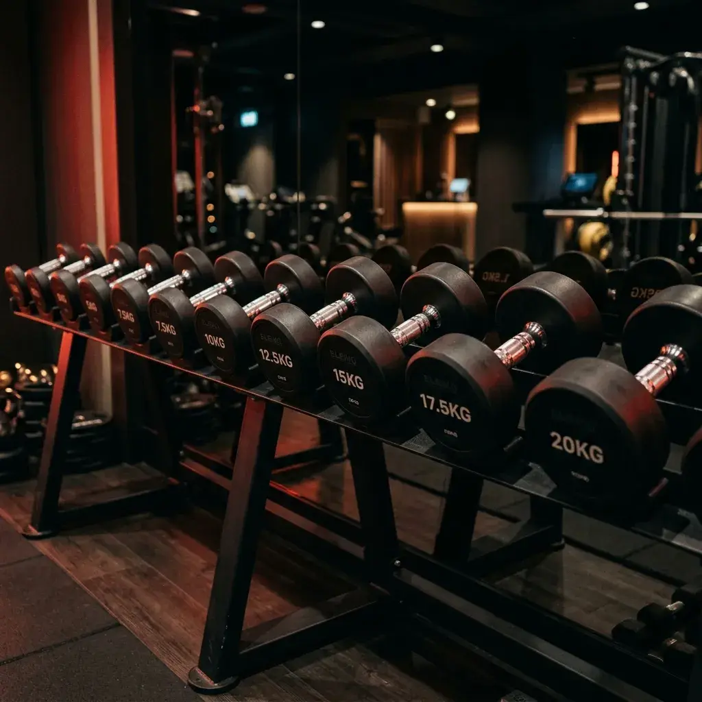 Chrome dumbbell rack at Fitness Warrior gym Bhilai